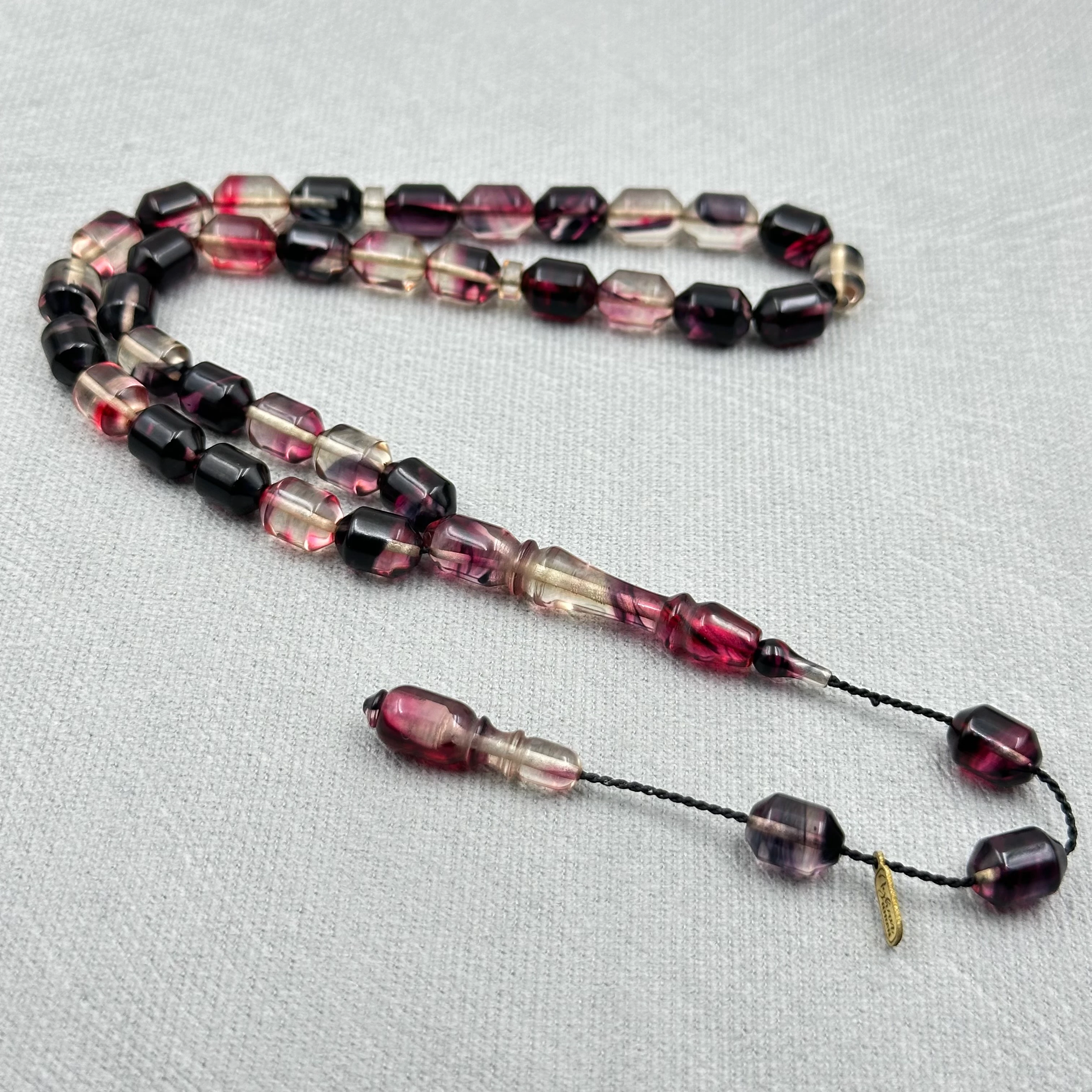 Ayhan TURAN Usta İşçilikli Özel Döküm Kırmızı Siyah Hareli Ateş Kehribar Tespih